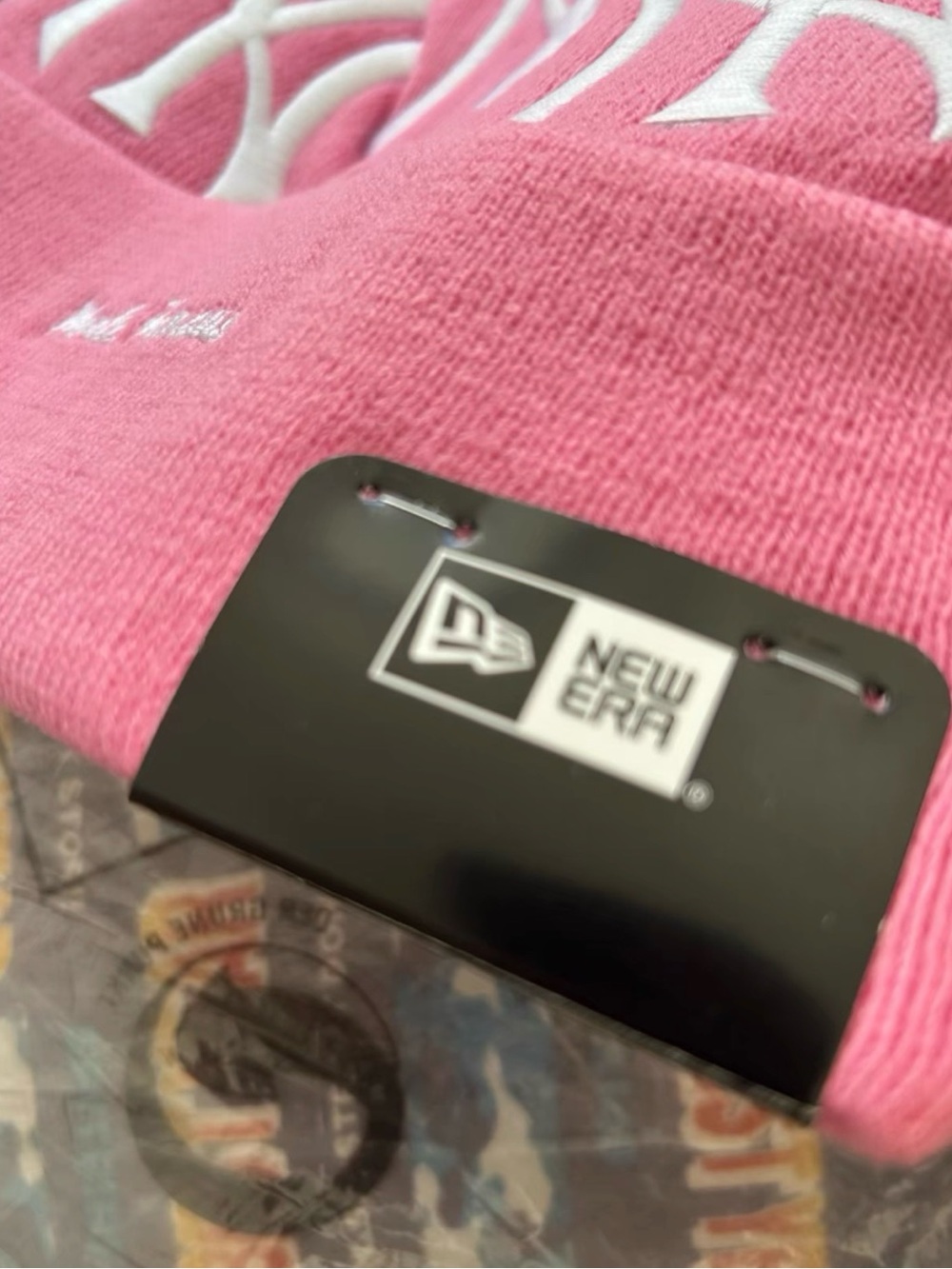 Supreme Pink Knit Beanie with White NY Logos - Picture 4 of 7